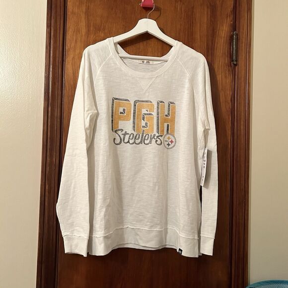 Pittsburgh Steelers 47 White Crew Neck Sweatshirt Womens Large NWT NFL PGH Logo - Picture 1 of 11